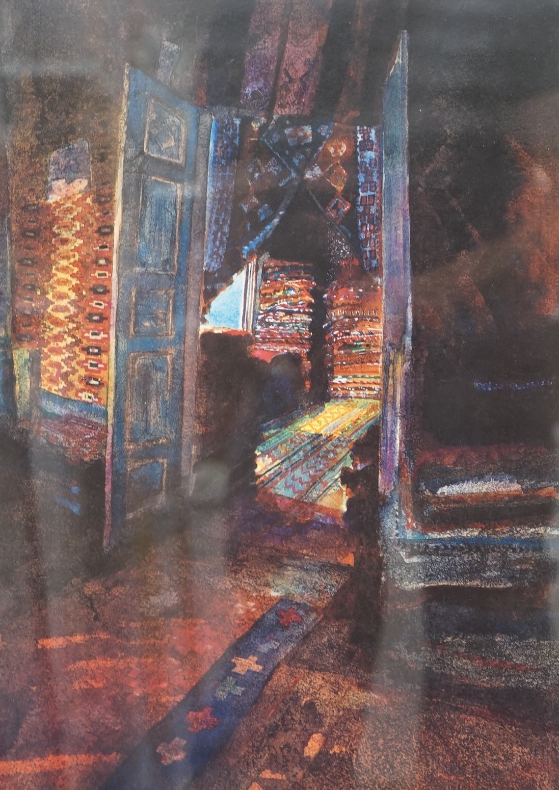 Philip O’Reilly, colour print, ‘Ali Baba Carpet Shop’, signed and dated '89, limited edition 221/450, 48 x 36cm